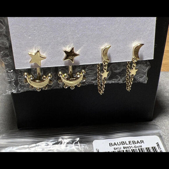 BAUBLEBAR Cosmic Couple Earring Set ~ 2 Pairs ~ Gold Dangles w/ Crystals - Picture 2 of 4